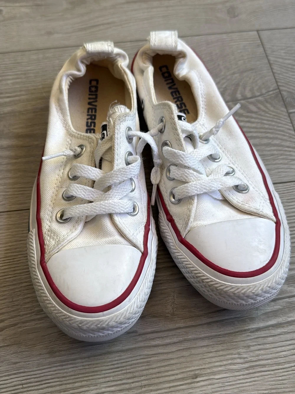 Converse Kids White Canvas Low-Top Sneakers with Red Trim